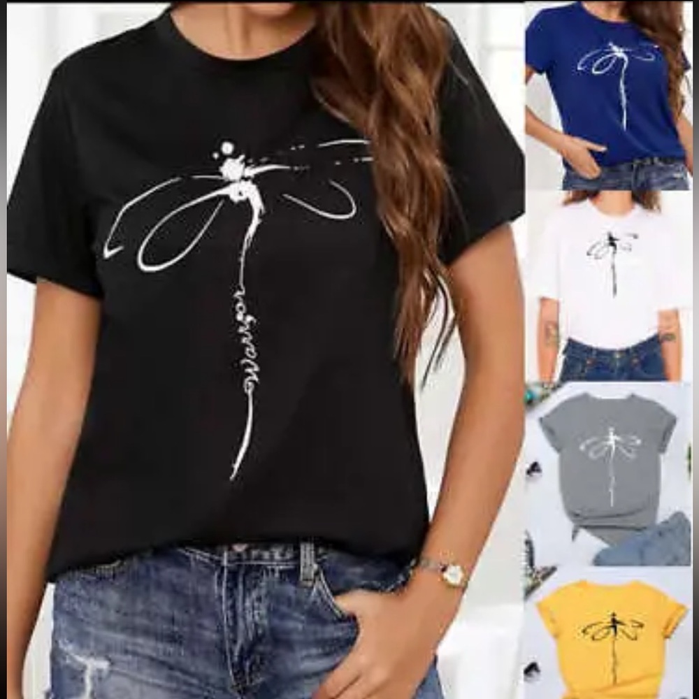 Fashion Simple Olive Dragonfly Print Warrior Short Sleeve Pull On Tee / T Shirt.